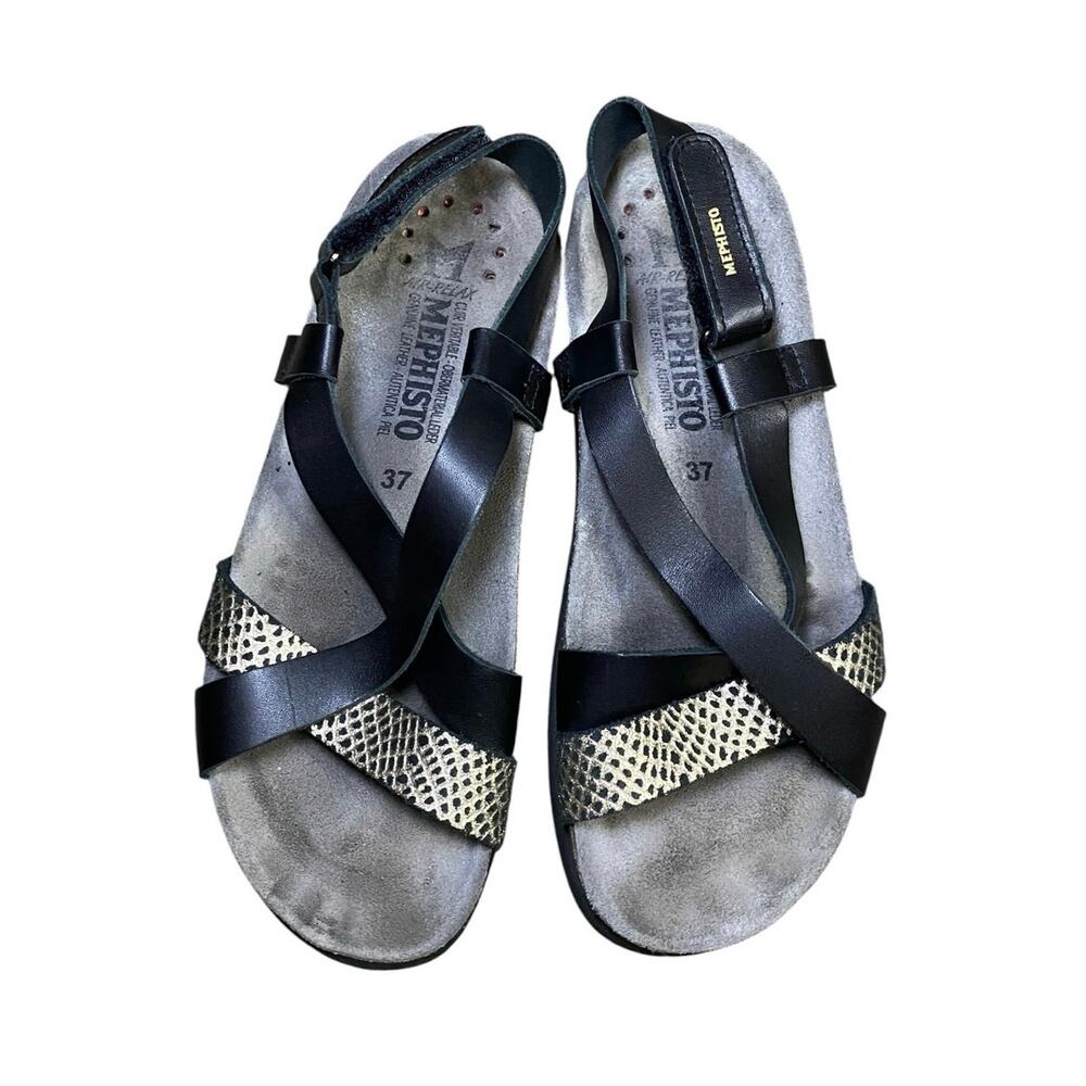 Mephisto Haneta Shimmer Snake Leather Black Cuba Sandals - EU37/US6.5-7 - Picture 2 of 5